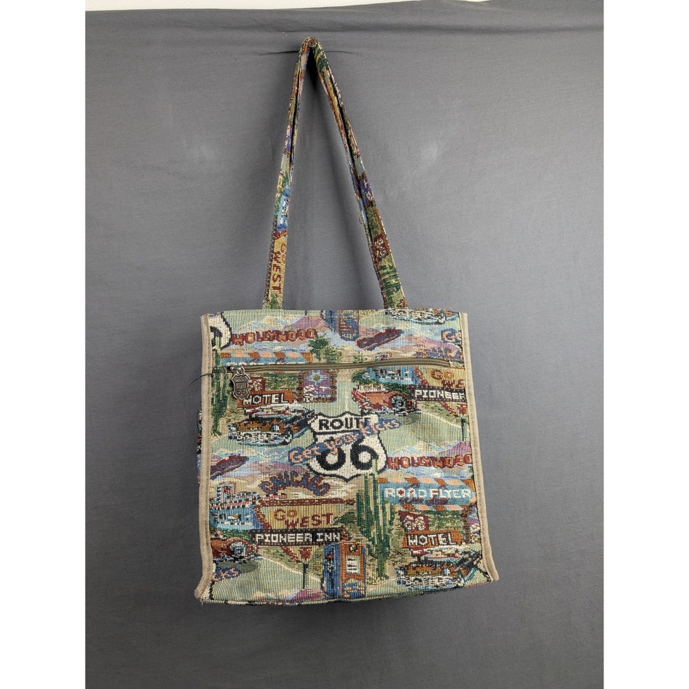 Route 66 Tapestry Tote Bag Americana Road Trip Hollywood Chicago Zip Top